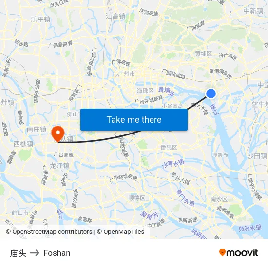 Miaotou to Foshan map