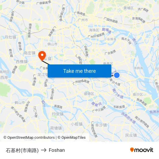 Shiji Village (Shinan Road) to Foshan map