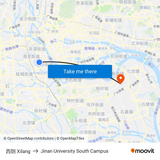 西朗 Xilang to Jinan University South Campus map