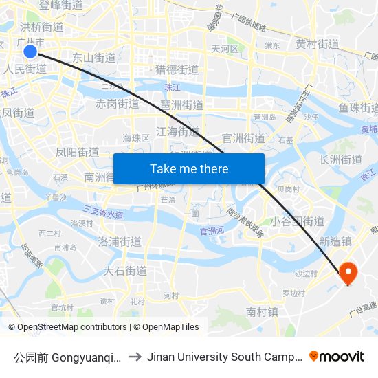 公园前 Gongyuanqian to Jinan University South Campus map