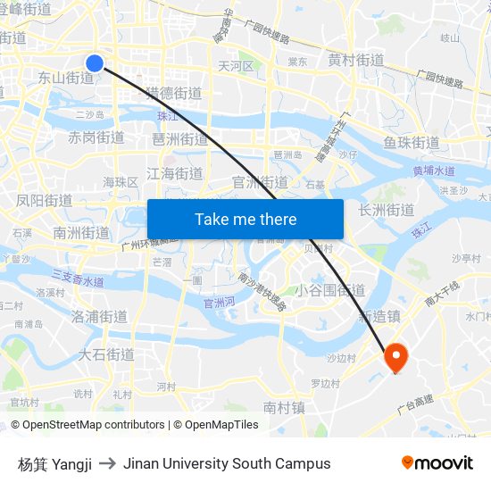 杨箕 Yangji to Jinan University South Campus map