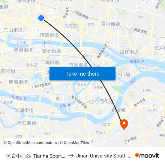 体育中心站 Tianhe Sports Center to Jinan University South Campus map