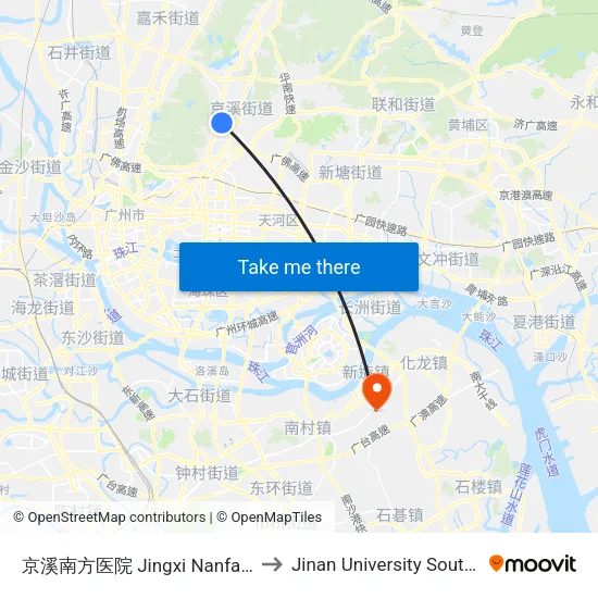 京溪南方医院 Jingxi Nanfang Hospital to Jinan University South Campus map