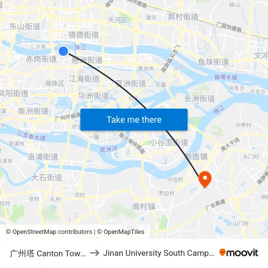 广州塔 Canton Tower to Jinan University South Campus map