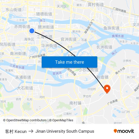 客村 Kecun to Jinan University South Campus map