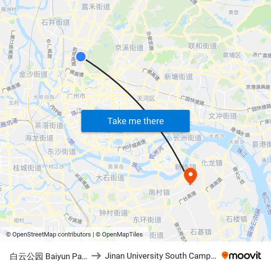 白云公园 Baiyun Park to Jinan University South Campus map