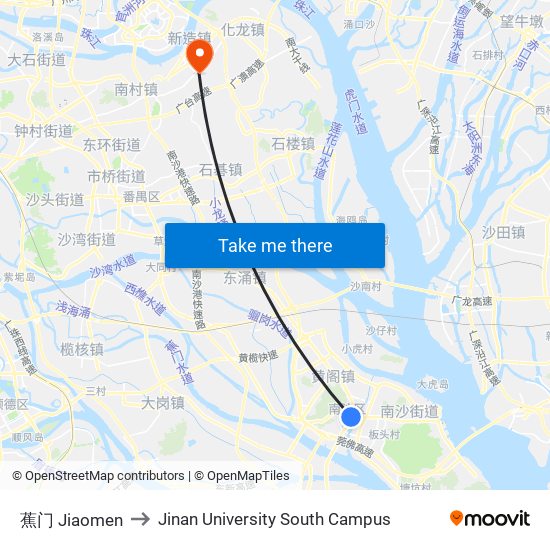 蕉门 Jiaomen to Jinan University South Campus map