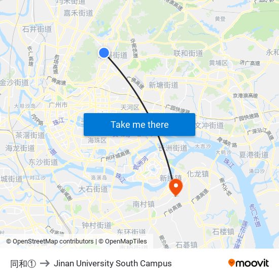 同和① to Jinan University South Campus map