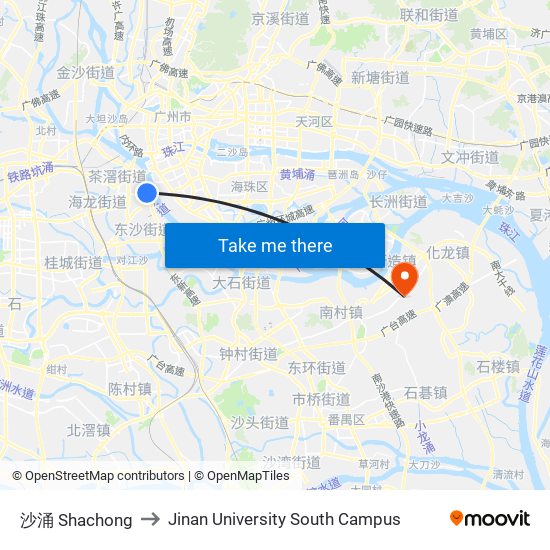 沙涌 Shachong to Jinan University South Campus map