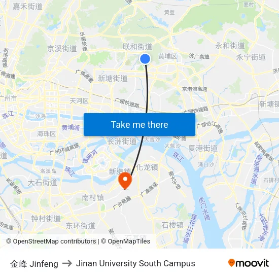 金峰 Jinfeng to Jinan University South Campus map