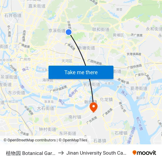 植物园 Botanical Garden to Jinan University South Campus map
