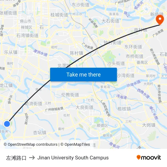 左滩路口 to Jinan University South Campus map