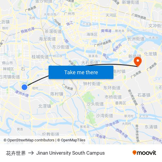 花卉世界 to Jinan University South Campus map