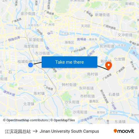 江滨花园总站 to Jinan University South Campus map
