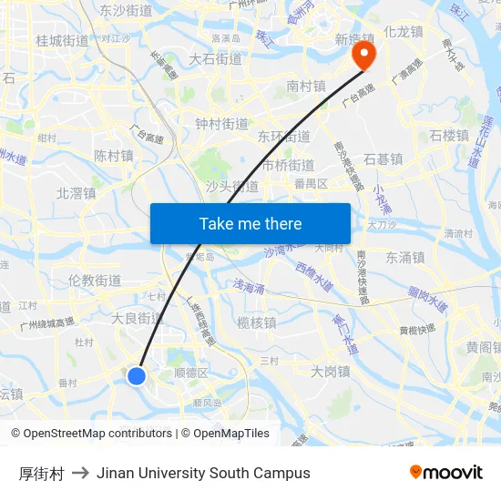 厚街村 to Jinan University South Campus map