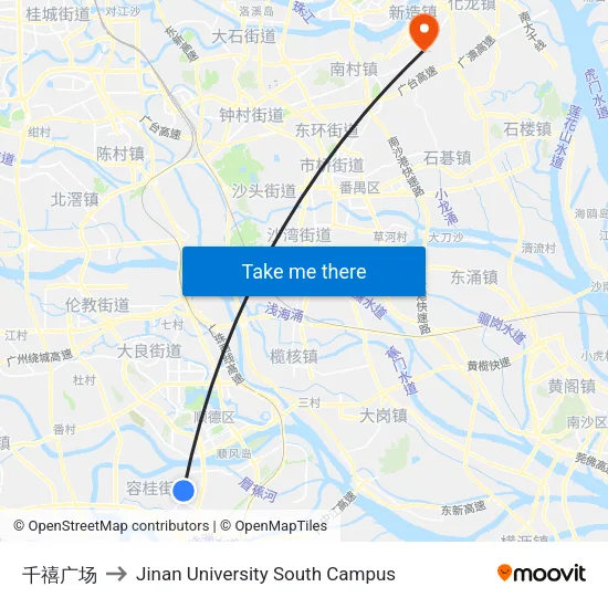 千禧广场 to Jinan University South Campus map