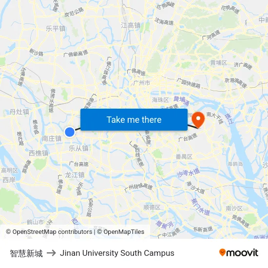 智慧新城 to Jinan University South Campus map