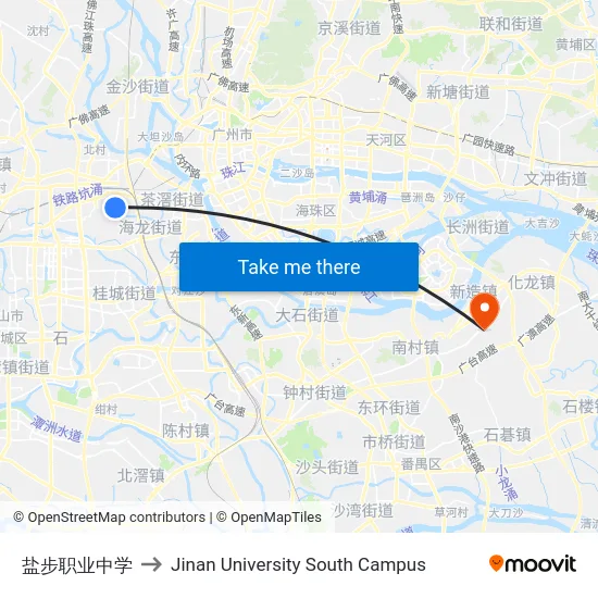 盐步职业中学 to Jinan University South Campus map