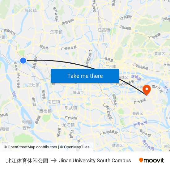 北江体育休闲公园 to Jinan University South Campus map