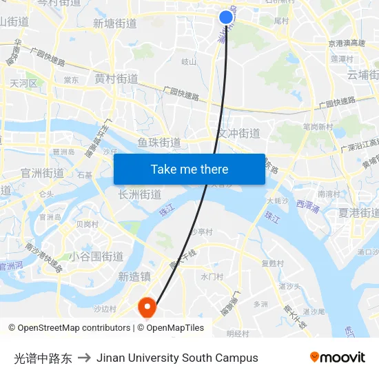 光谱中路东 to Jinan University South Campus map