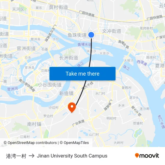港湾一村 to Jinan University South Campus map