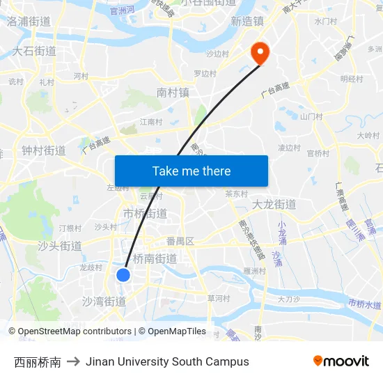 西丽桥南 to Jinan University South Campus map