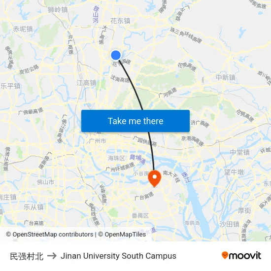 民强村北 to Jinan University South Campus map