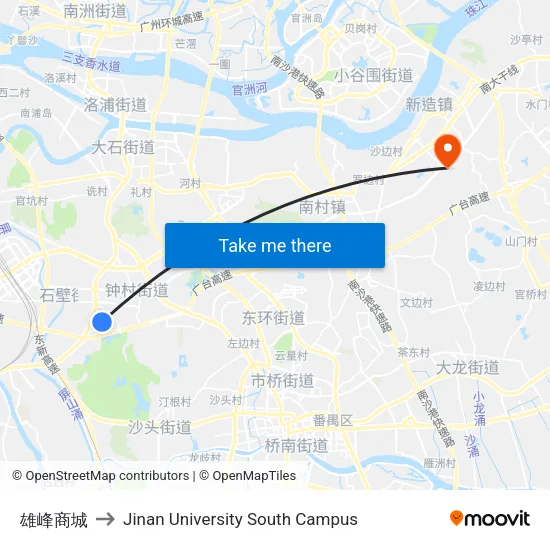 雄峰商城 to Jinan University South Campus map