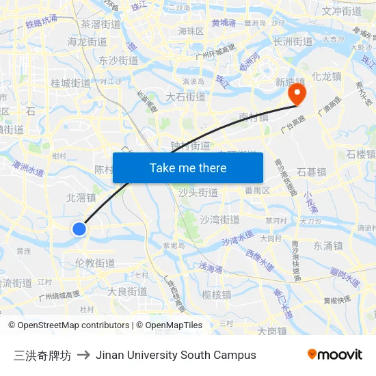三洪奇牌坊 to Jinan University South Campus map