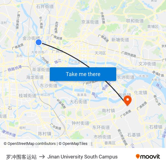 罗冲围客运站 to Jinan University South Campus map