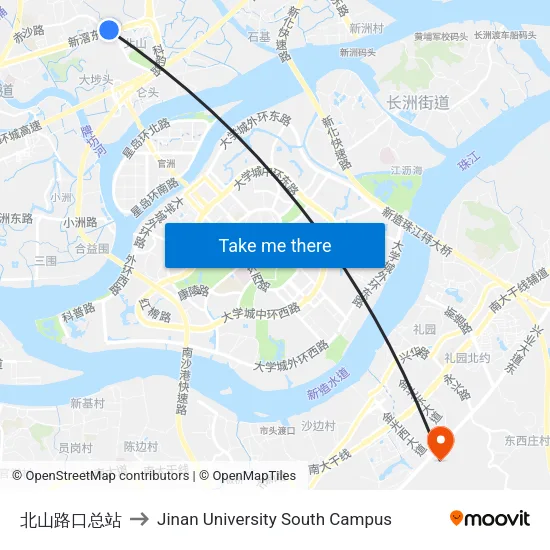北山路口总站 to Jinan University South Campus map
