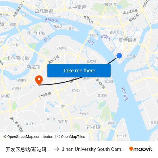 开发区总站(新港码头) to Jinan University South Campus map