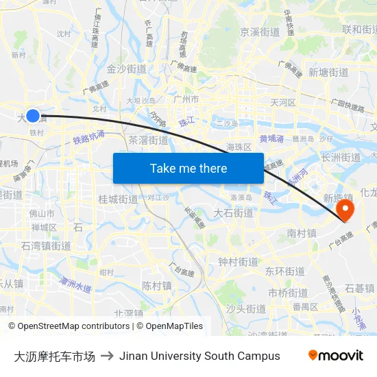 大沥摩托车市场 to Jinan University South Campus map