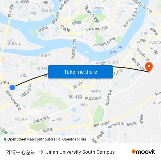 万博中心总站 to Jinan University South Campus map