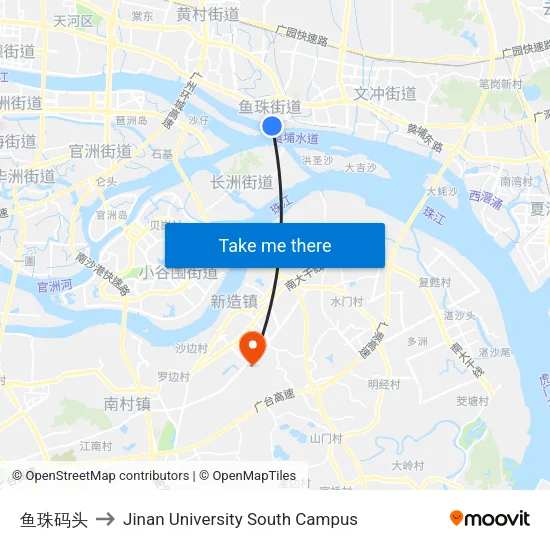 鱼珠码头 to Jinan University South Campus map