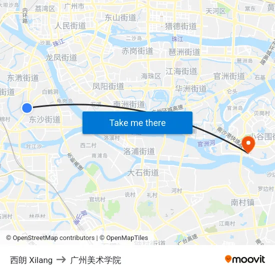 西朗 Xilang to 广州美术学院 map
