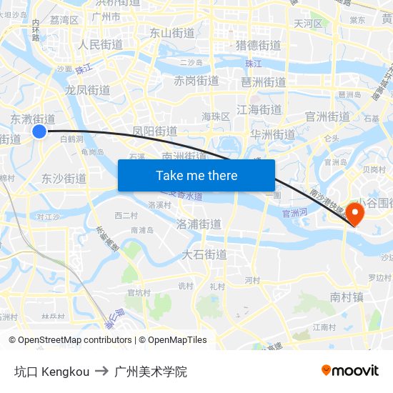 坑口 Kengkou to 广州美术学院 map