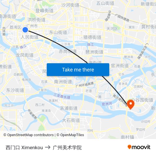 西门口 Ximenkou to 广州美术学院 map