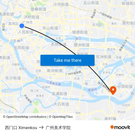 西门口 Ximenkou to 广州美术学院 map