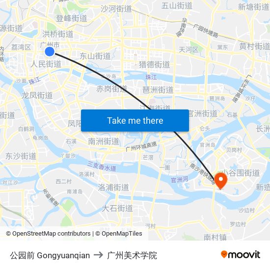 公园前 Gongyuanqian to 广州美术学院 map