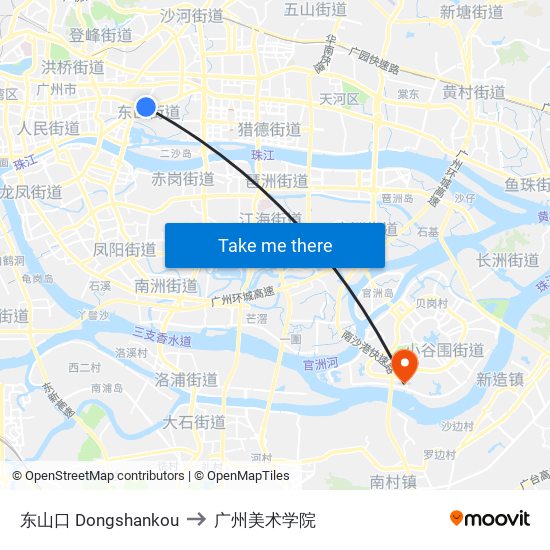 东山口 Dongshankou to 广州美术学院 map