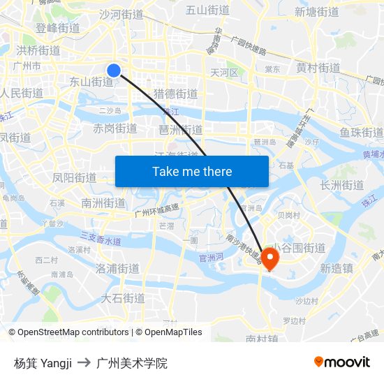 杨箕 Yangji to 广州美术学院 map