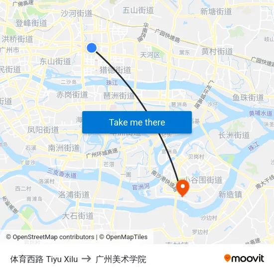体育西路 Tiyu Xilu to 广州美术学院 map