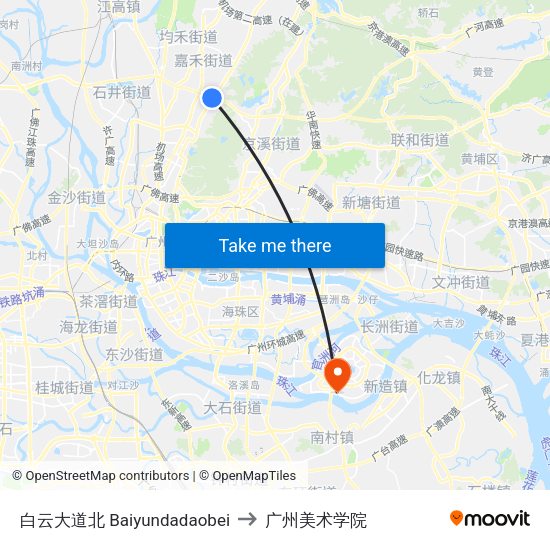 白云大道北 Baiyundadaobei to 广州美术学院 map