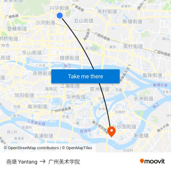 燕塘 Yantang to 广州美术学院 map