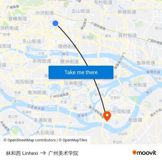 林和西 Linhexi to 广州美术学院 map