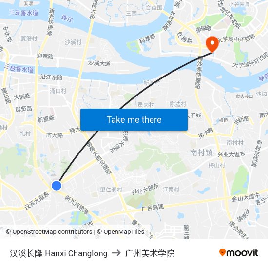 汉溪长隆 Hanxi Changlong to 广州美术学院 map