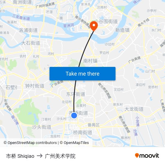 市桥 Shiqiao to 广州美术学院 map