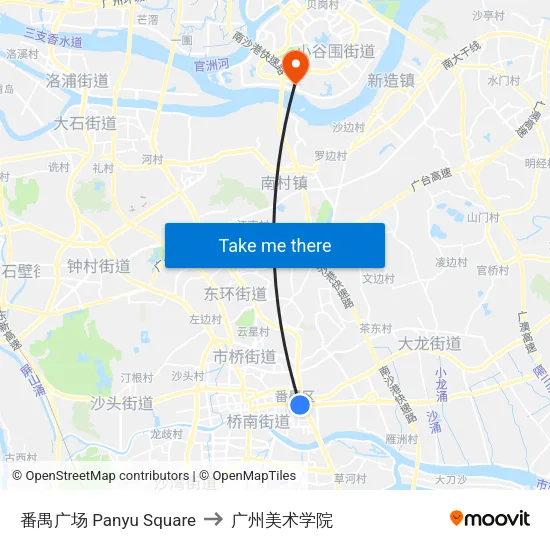 番禺广场 Panyu Square to 广州美术学院 map