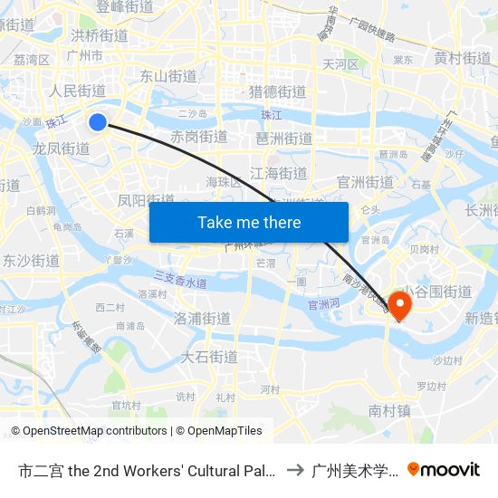 市二宫 the 2nd Workers' Cultural Palace to 广州美术学院 map